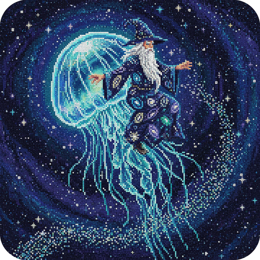 Wizard Riding Moon Jellyfish - Diamond Painting Kits