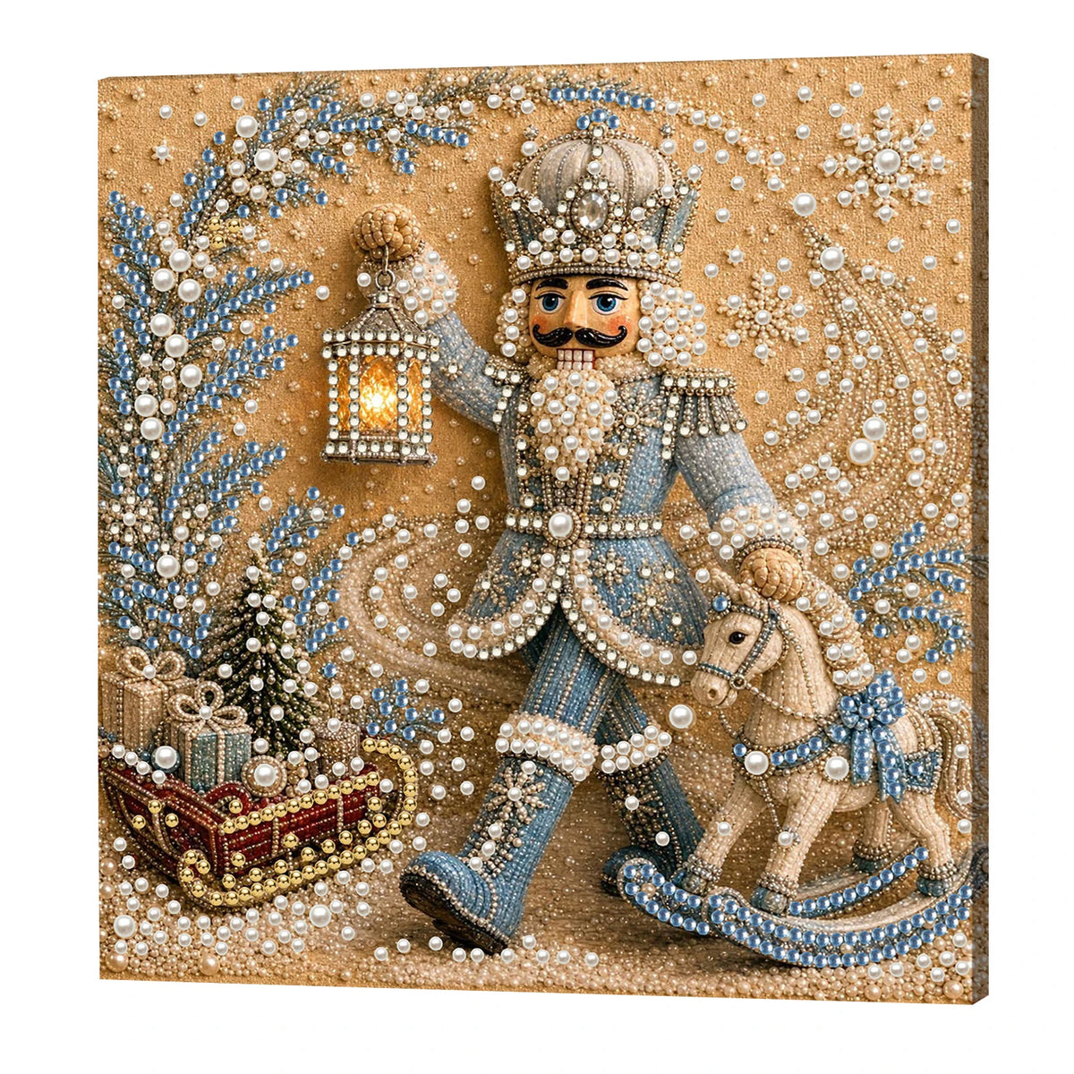 Christmas Pearl DIY Diamond Painting Kit with Wooden Frame 20x20cm Self-Adhesive Canvas Craft Set Home Decor Art Handmade Gift