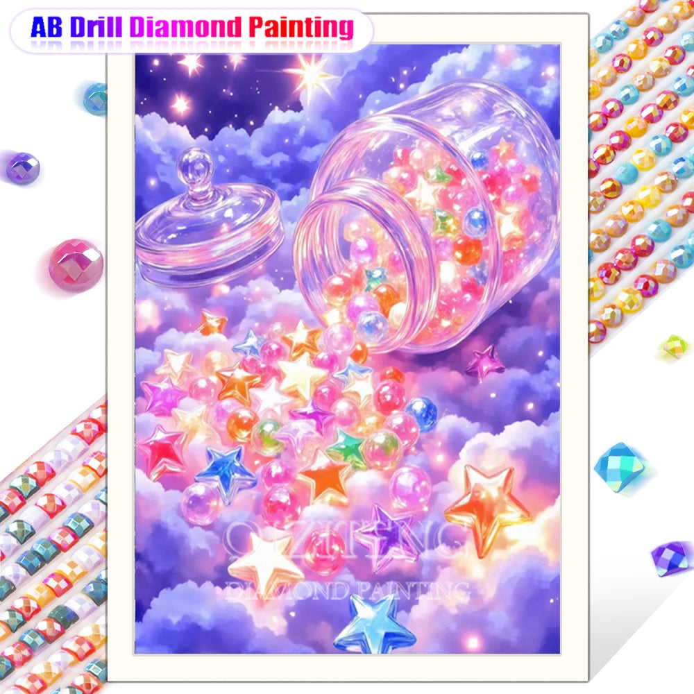 AB Diamond Painting Kit Wishing Bottle DIY Rhinestone Diamond Embroidery Landscape Heart Diamond Mosaic Art Home Decor