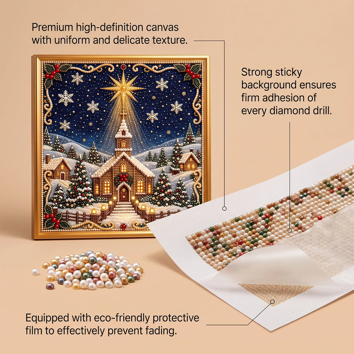 Framed Christmas Pearl Diamond Painting Kit DIY 3D Pearl Art Kits Home Wall Decor Holiday Gift Relaxing Handmade Diamond Art Set
