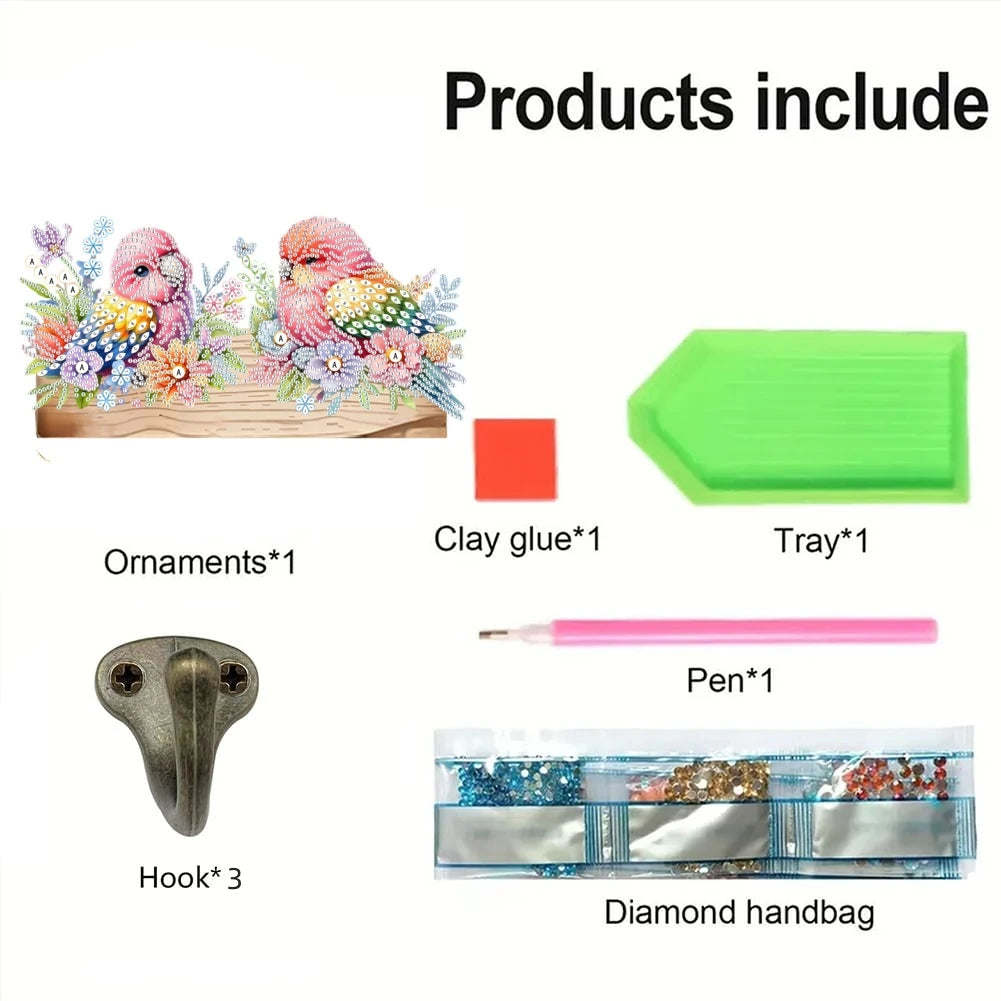 DIY Animal Diamond Painting Kit with Wooden Hanger And 3 Wall Hooks for Display Artwork Home Decor Craft Kit