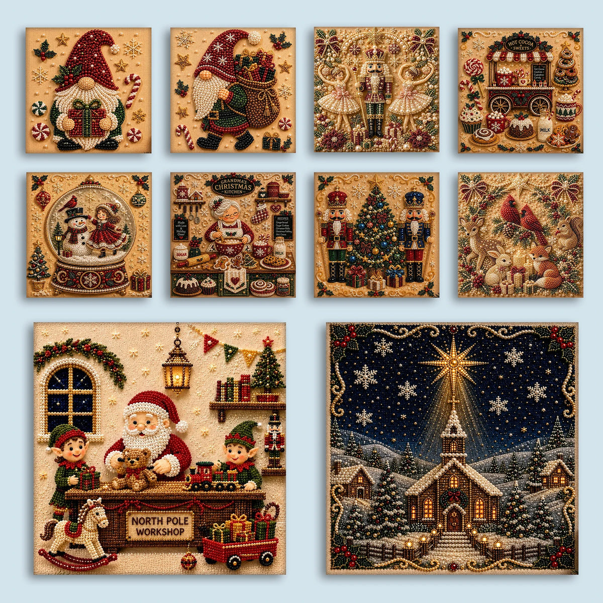 Christmas Pearl Diamond Painting DIY Kit Full Drill Wooden Frame Art Craft 20x20cm Beginner Set