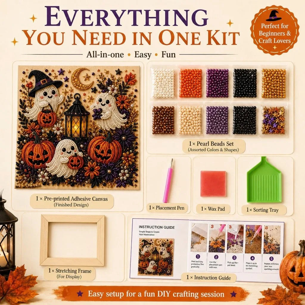 DIY Halloween Ghost Pumpkin Diamond Pearl Painting Kit 3D Pearl Diamond Art Kit Pearl Diamond Painting Kit for Adults Home Decor