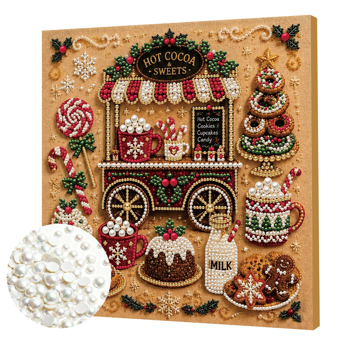 Christmas Pearl Diamond Painting DIY Kit Full Drill Wooden Frame Art Craft 20x20cm Beginner Set