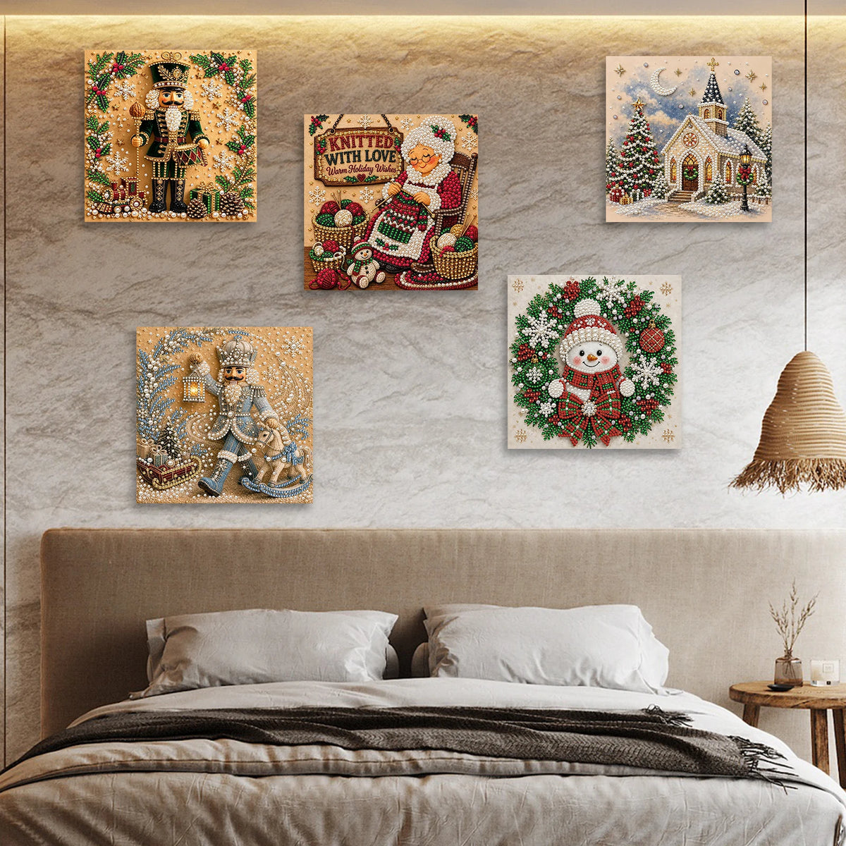 Christmas Pearl DIY Diamond Painting Kit with Wooden Frame 20x20cm Self-Adhesive Canvas Craft Set Home Decor Art Handmade Gift