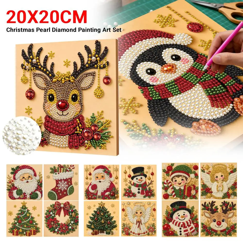 Christmas Pearl Diamond Painting Art Kit With Frame 7.87x7.87in DIY Pearl Gem Paintings Picture Arts Craft for Home Wall Decor