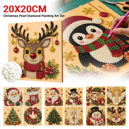 Christmas Pearl Diamond Painting Art Kit With Frame 7.87x7.87in DIY Pearl Gem Paintings Picture Arts Craft for Home Wall Decor