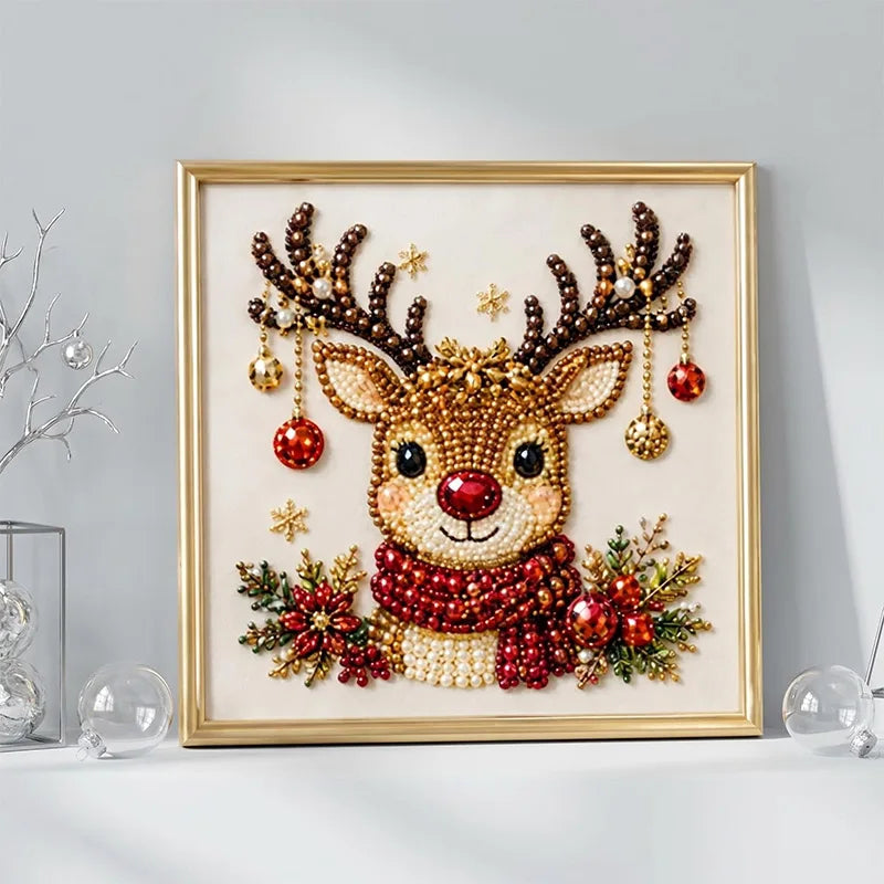 Christmas Pearl Diamond Painting Art Kit With Frame DIY Pearl Beads Art Craft Kit Gemstone Diamond Dots Beads For Home Decor