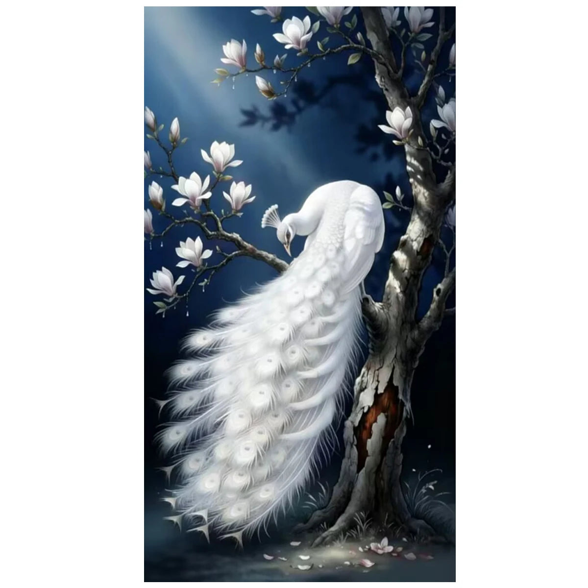 5D Diamond Painting Kit for Adults, White Peacock with Magnolia Full Drill Diamond Art, DIY Mosaic Cross Stitch, Home Decor Gift