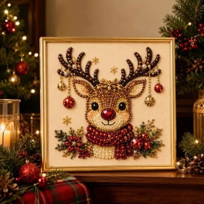 Christmas Pearl Diamond Painting Art Kit With Frame DIY Pearl Beads Art Craft Kit Gemstone Diamond Dots Beads For Home Decor