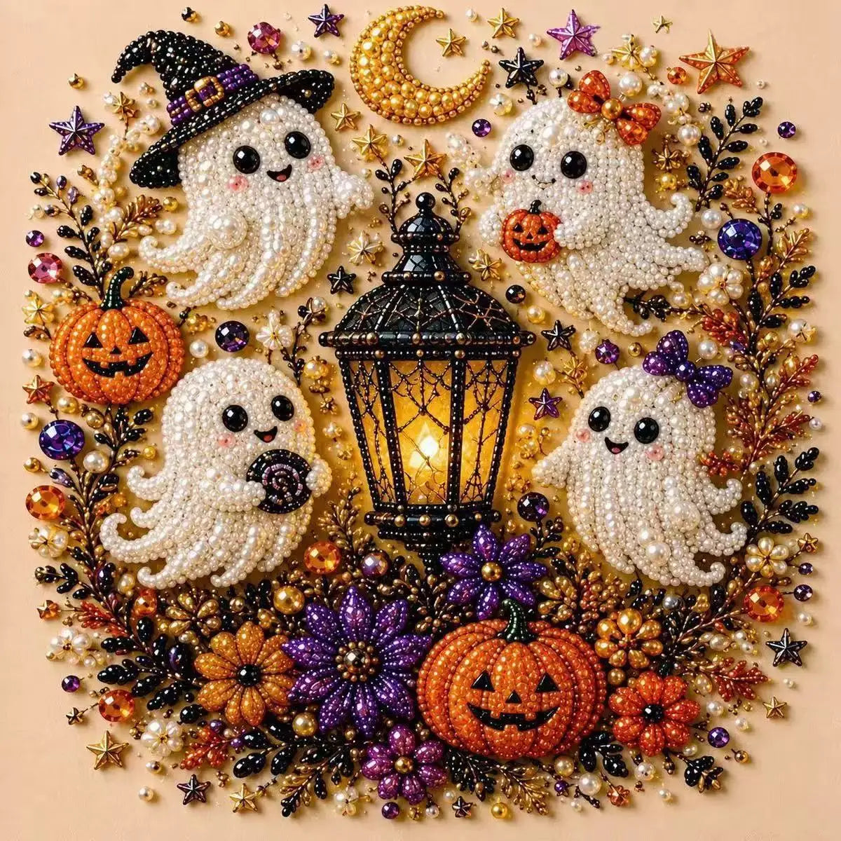 DIY Halloween Ghost Pumpkin Diamond Pearl Painting Kit 3D Pearl Diamond Art Kit Pearl Diamond Painting Kit for Adults Home Decor