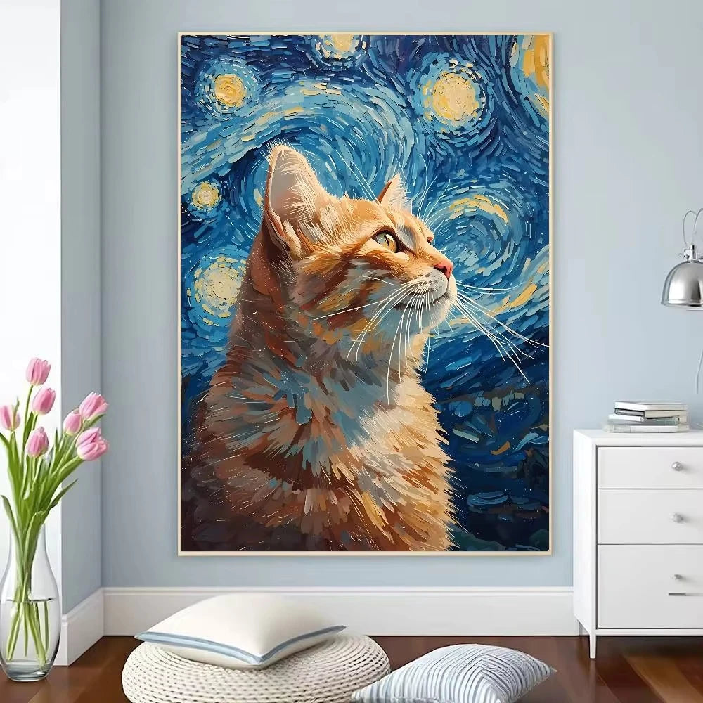 5D DIY Diamond Painting Kit Kawaii Cat Starry Night Water Lilies Art Full Drill Rhinestone Mosaic Wall Decor Craft Kit Home Gi