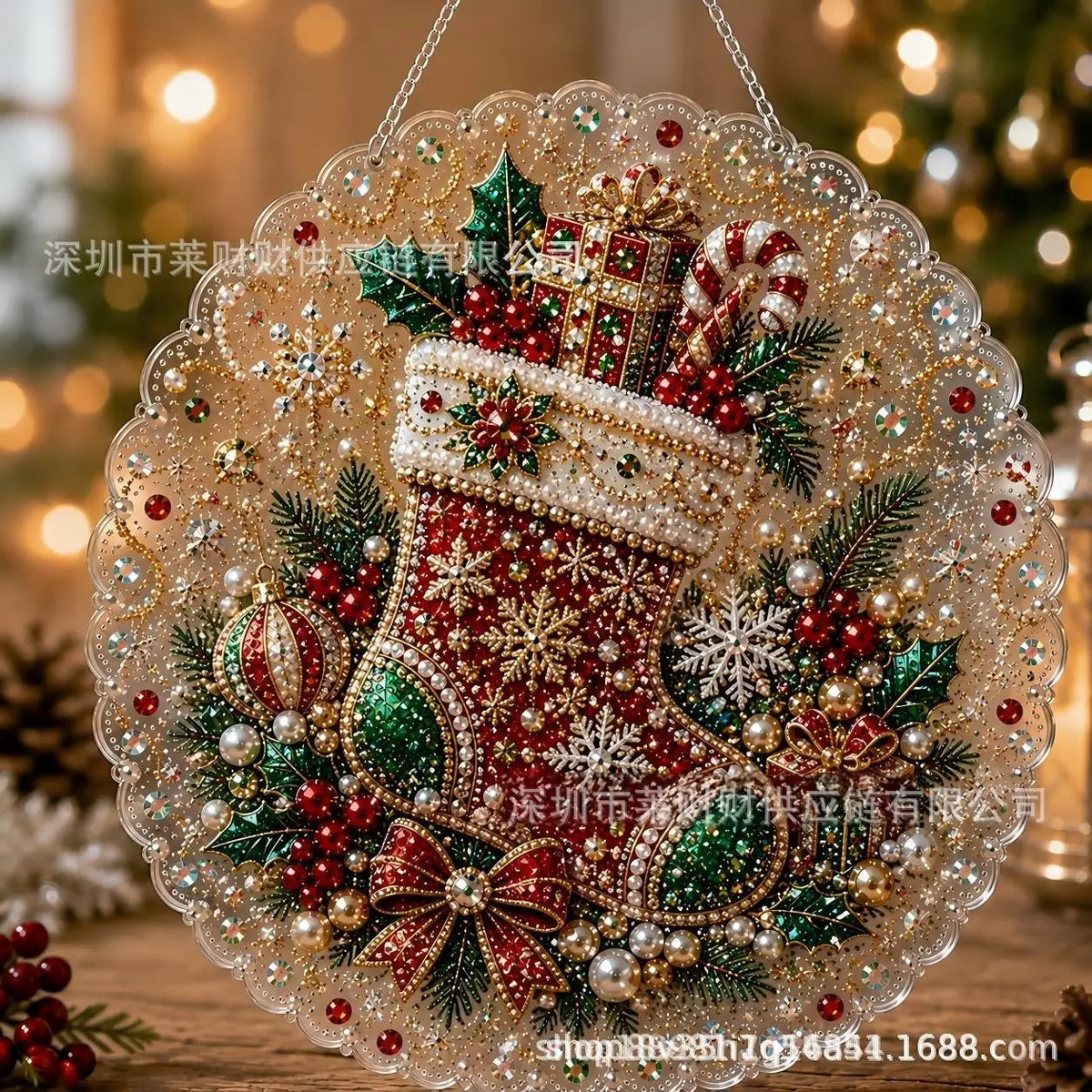 Pearl Diamond Painting Suncatcher Kit Diy Craft Acrylic Round Board With Lace Edge Pearl Beads Craft Christmas Diamond Painting