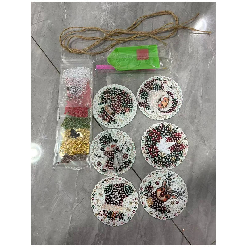Christmas Diamond Painting Kit DIy Christmas Wooden Ornaments Xmas Snowman Reindeer Hanging Decor Relaxing Project Holiday Gifts