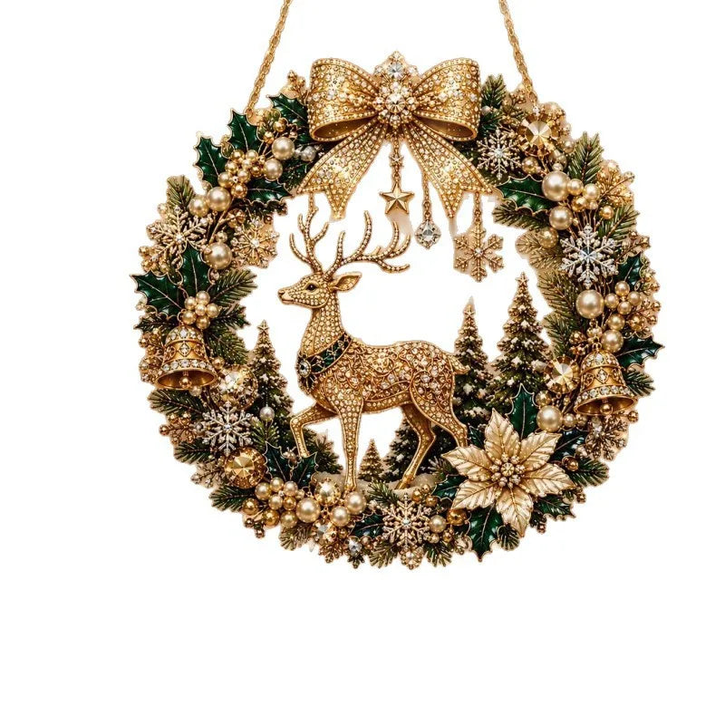 Christmas Pearl Diamond Painting Kit,DIY Acrylic Diamond Art with String Lights Wreath for Beginner Set Holiday Craft Gift