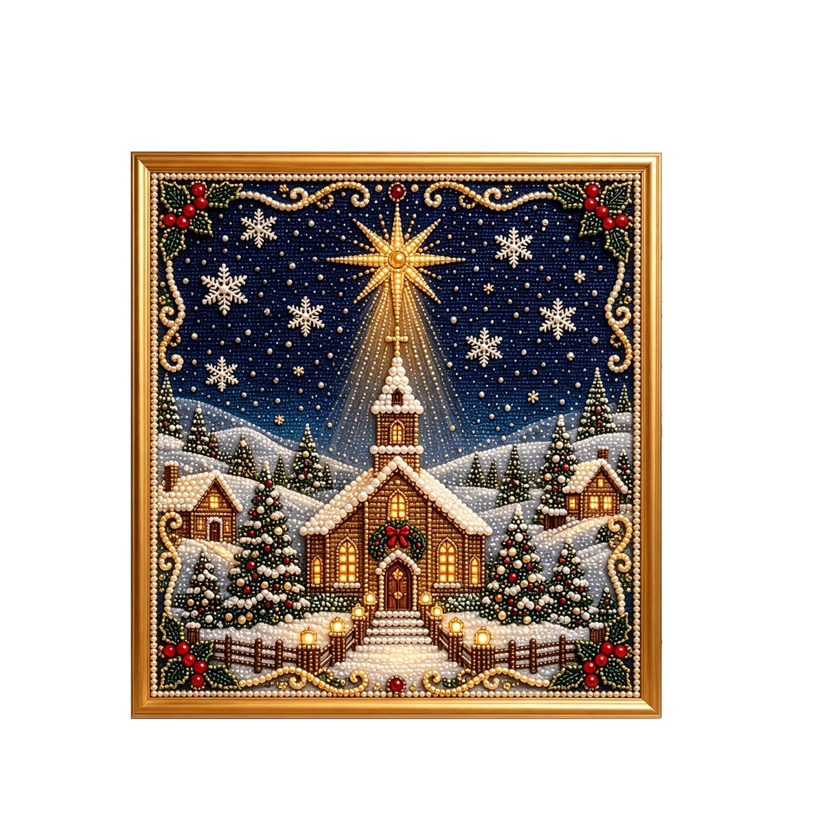 Framed Christmas Pearl Diamond Painting Kit DIY 3D Pearl Art Kits Home Wall Decor Holiday Gift Relaxing Handmade Diamond Art Set