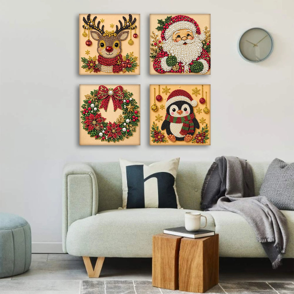 Christmas Pearl Diamond Painting Art Kit With Frame 7.87x7.87in DIY Pearl Gem Paintings Picture Arts Craft for Home Wall Decor