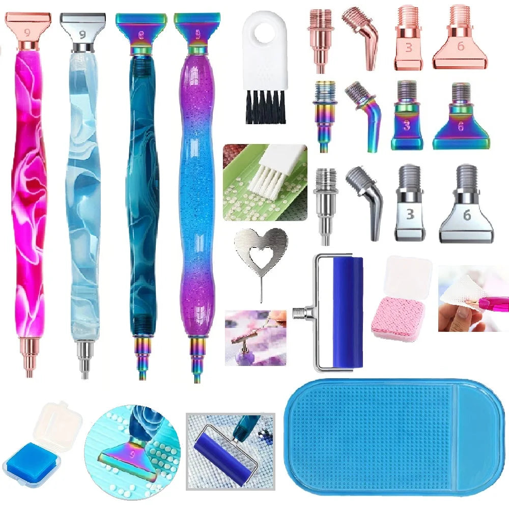 Diamond Painting Art Pen Kit, with Screw-On Steel Metal Tip Applicator Roller Tool Accessories, Ergonomic Diamond Art Pen, Suitable for 5D Diamond Painting Bead Dotting