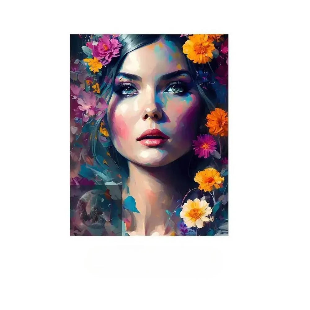 Diamond Painting Kit  Flower Art Girl 5D DIY Full Drill Diamond Art Floral Female Portrait Canvas for Bedroom or Living Decor