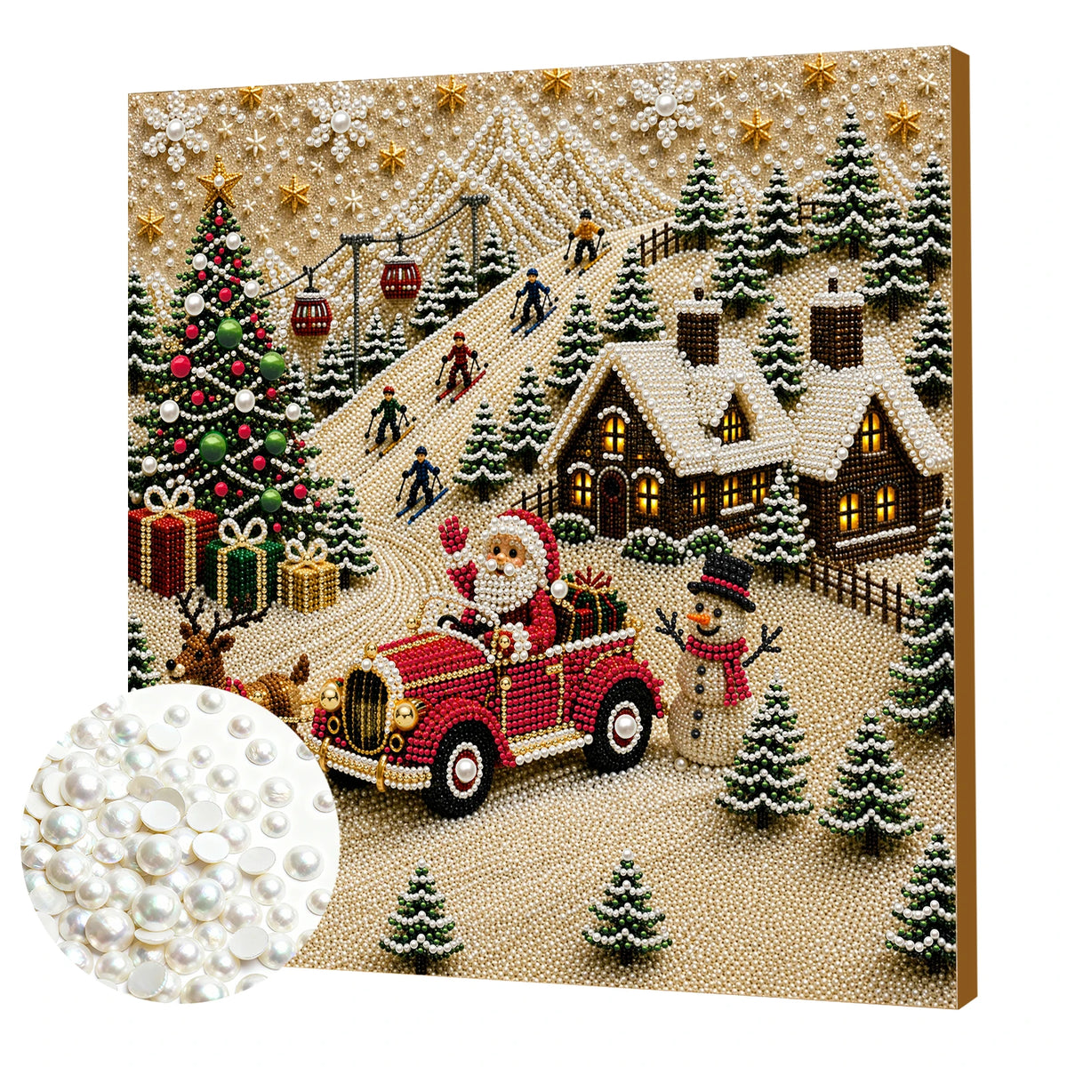 Christmas Pearl Diamond Painting Art Kit With Frame DIY Gemstone Diamond Dots Beads Craft Set Home Wall Art Decor Handmade Gift