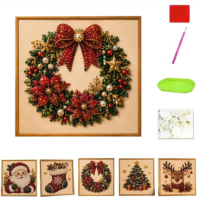 Christmas Pearl Diamond Painting Art Set With Frame DIY Pearl Beads Craft Kit For Adults Beginner Home Decor Wall Art Party Gift