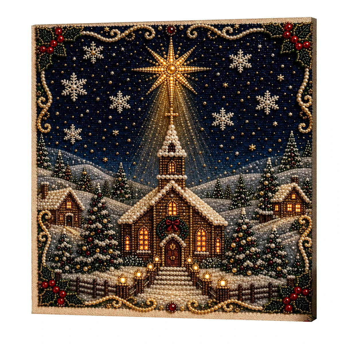 Christmas Pearl Diamond Painting DIY Kit Full Drill Wooden Frame Art Craft 20x20cm Beginner Set