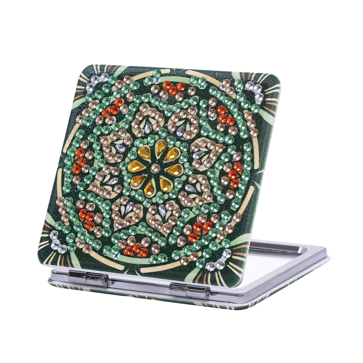 1 Piece DIY Diamond Painting Kit, Small Mirror, Mandala Pattern, PU Leather Material, Portable and Compact, for Makeup Use