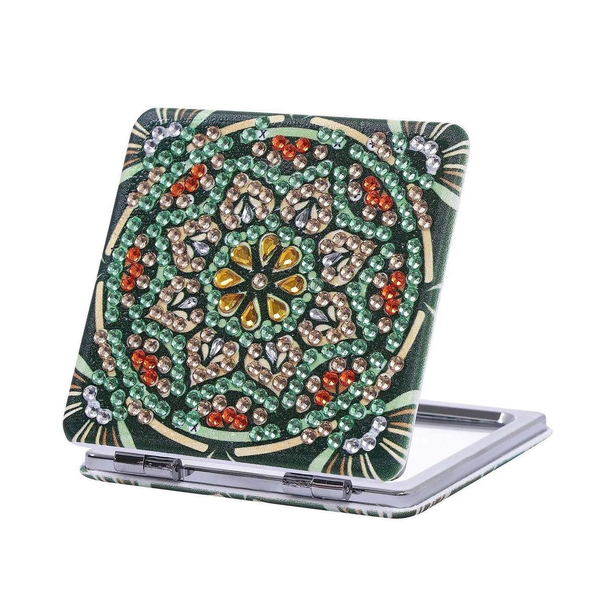 1 Piece DIY Diamond Painting Kit, Small Mirror, Mandala Pattern, PU Leather Material, Portable and Compact, for Makeup Use