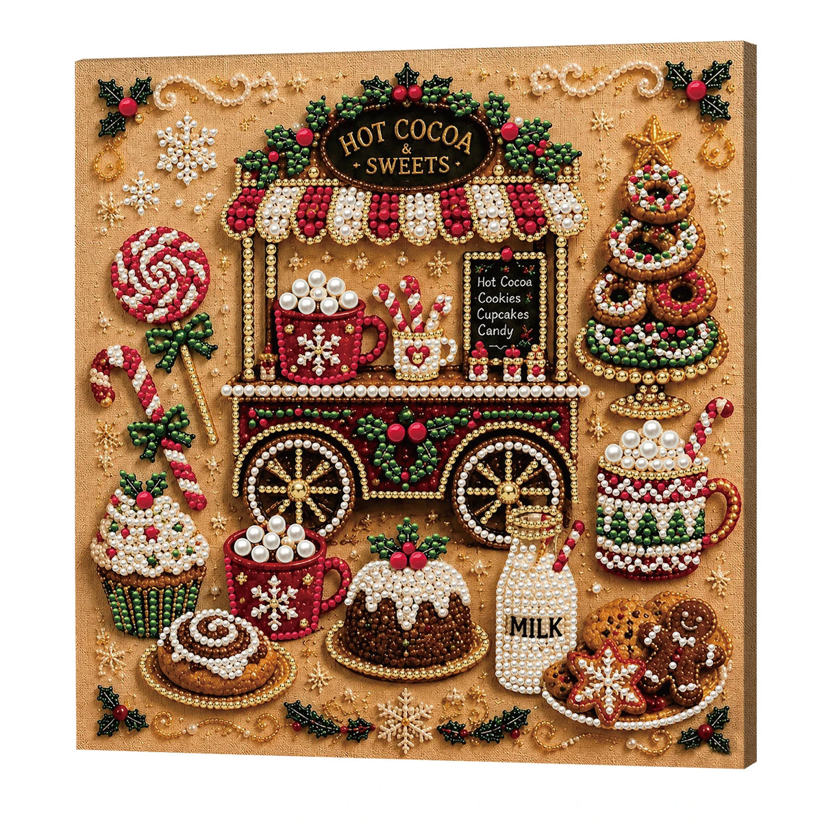 Christmas Pearl Diamond Painting Kit with Wooden Frame, Full Drill DIY Pearl Gem Art Craft Set, Home Decor Handmade Gift 20x20cm