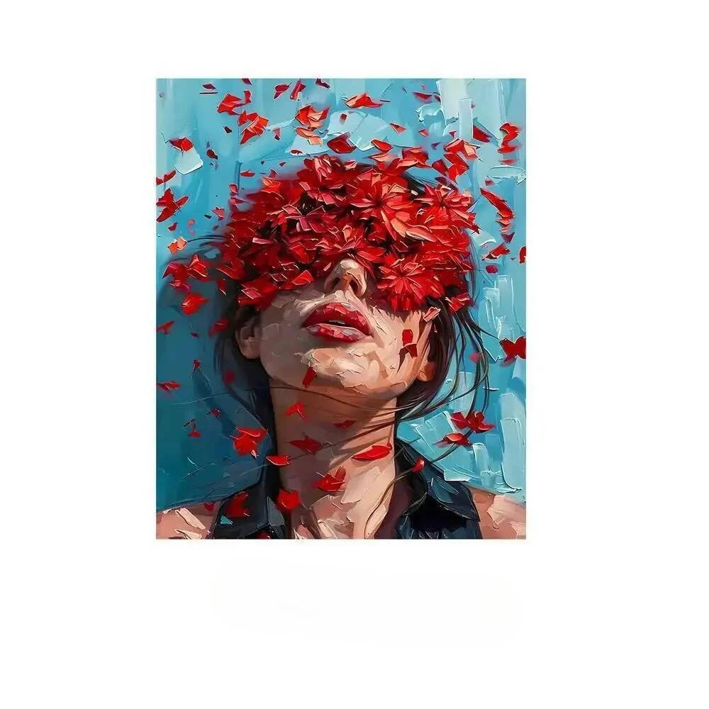 Diamond Painting Kit  Flower Art Girl 5D DIY Full Drill Diamond Art Floral Female Portrait Canvas for Bedroom or Living Decor