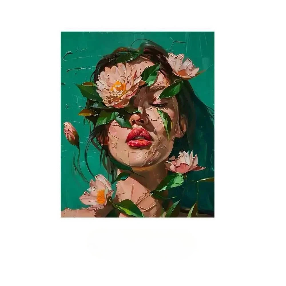 Diamond Painting Kit  Flower Art Girl 5D DIY Full Drill Diamond Art Floral Female Portrait Canvas for Bedroom or Living Decor