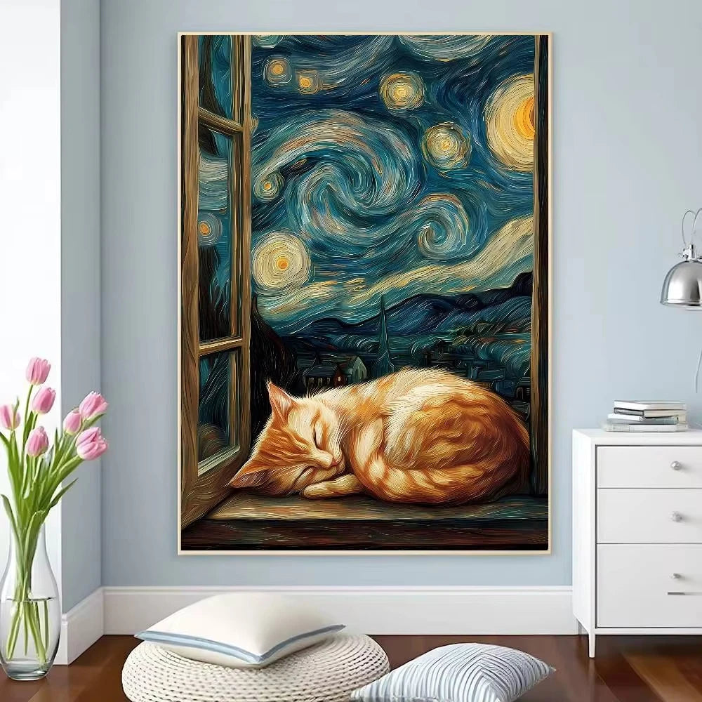 5D DIY Diamond Painting Kit Kawaii Cat Starry Night Water Lilies Art Full Drill Rhinestone Mosaic Wall Decor Craft Kit Home Gi