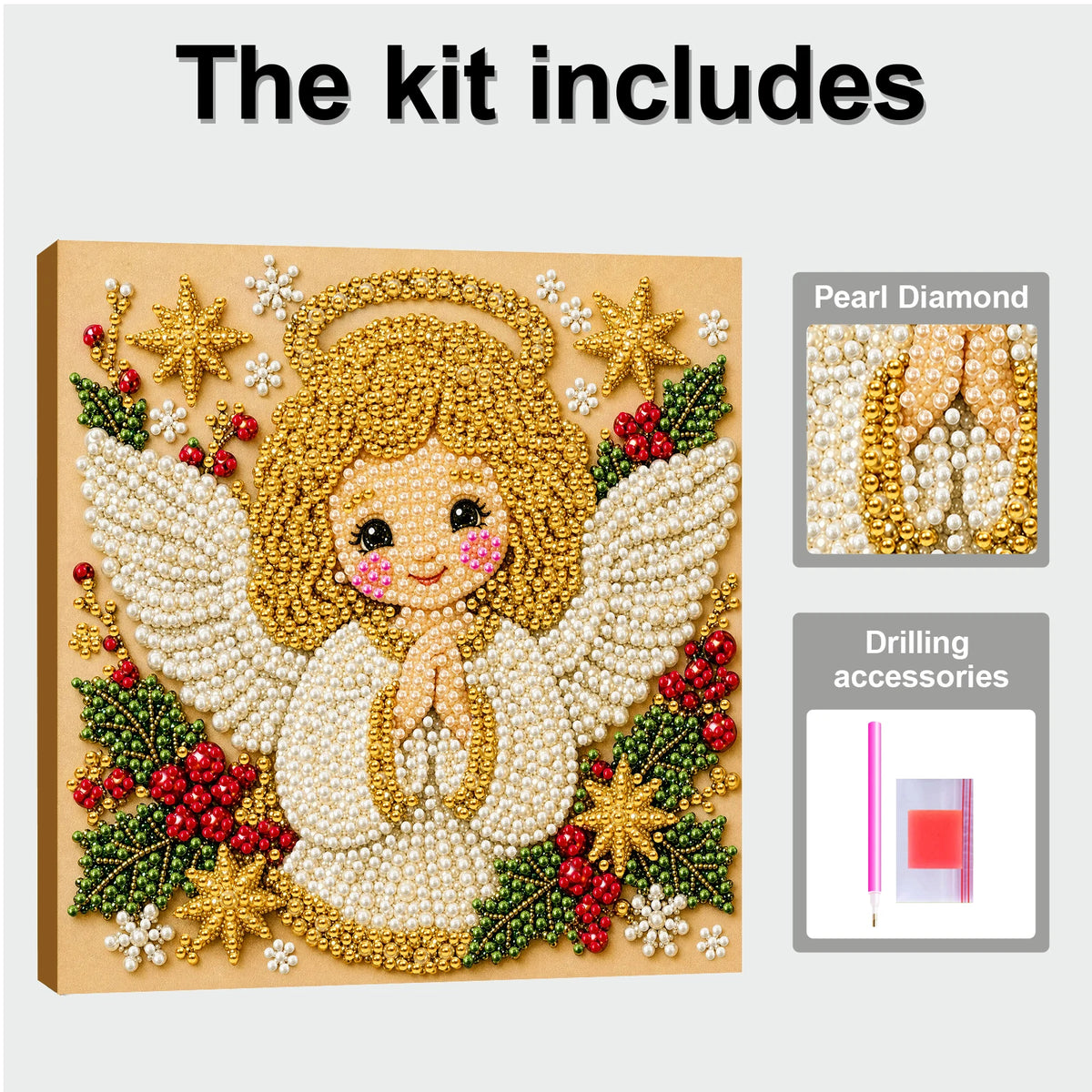 Christmas Pearl Diamond Painting Art Kit With Frame 7.87x7.87in DIY Pearl Gem Paintings Picture Arts Craft for Home Wall Decor