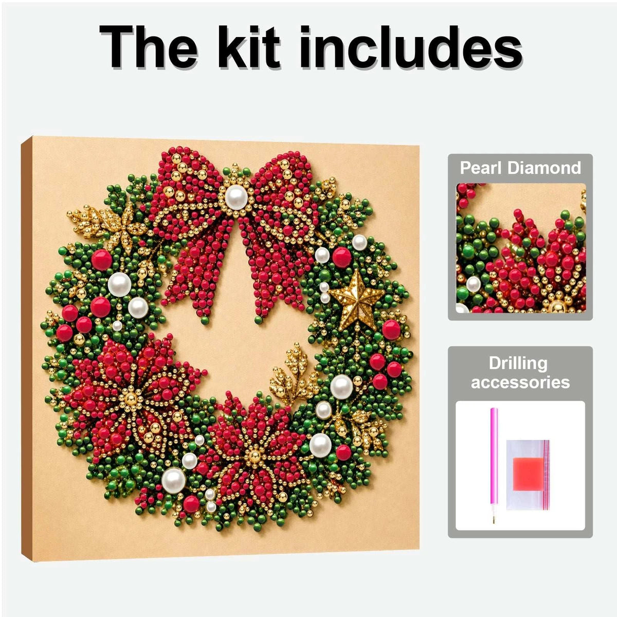 Christmas Pearl Diamond Painting Art Kit With Frame 7.87x7.87in DIY Pearl Gem Paintings Picture Arts Craft for Home Wall Decor