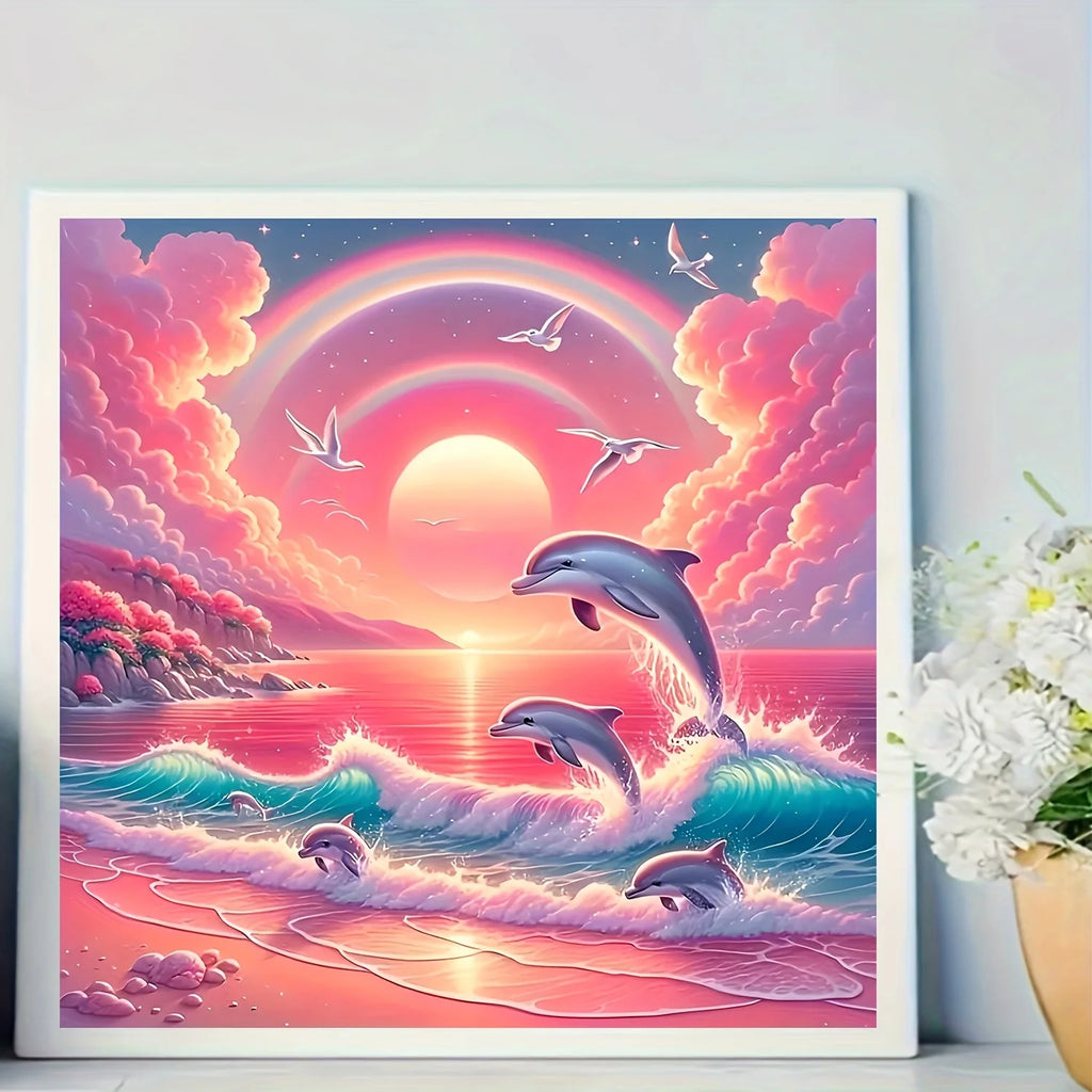 Transform Your Space with the Pink Sky Dolphin Diamond Painting Kit