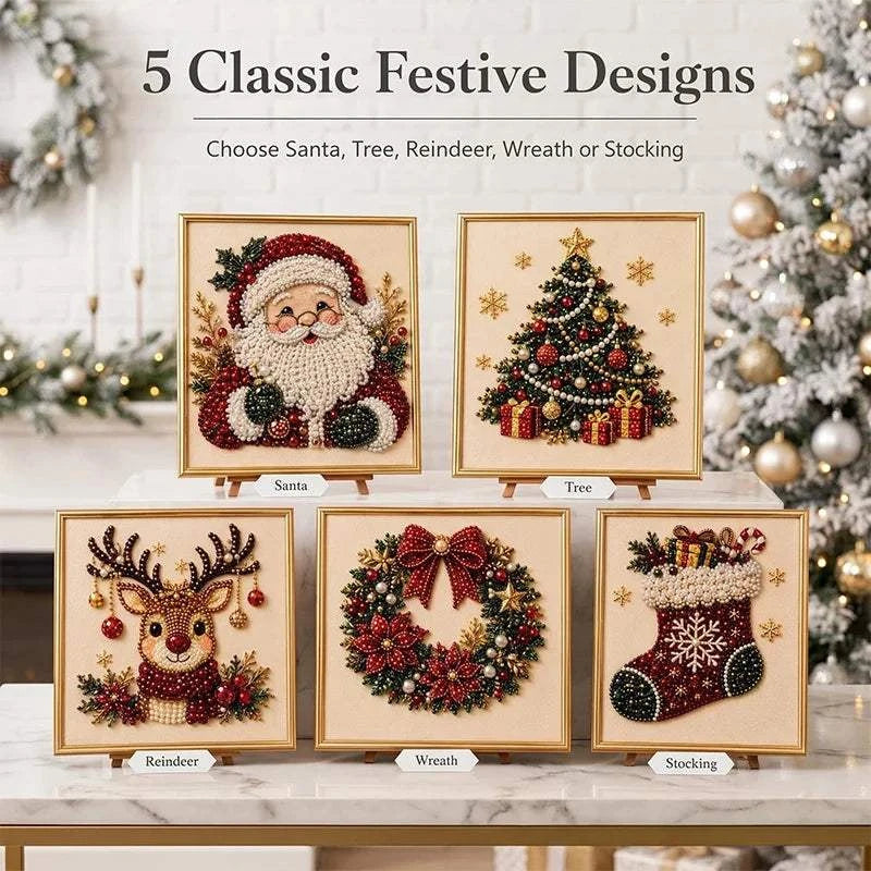 Christmas Pearl Diamond Painting Art Kit With Frame DIY Pearl Beads Art Craft Kit Gemstone Diamond Dots Beads For Home Decor