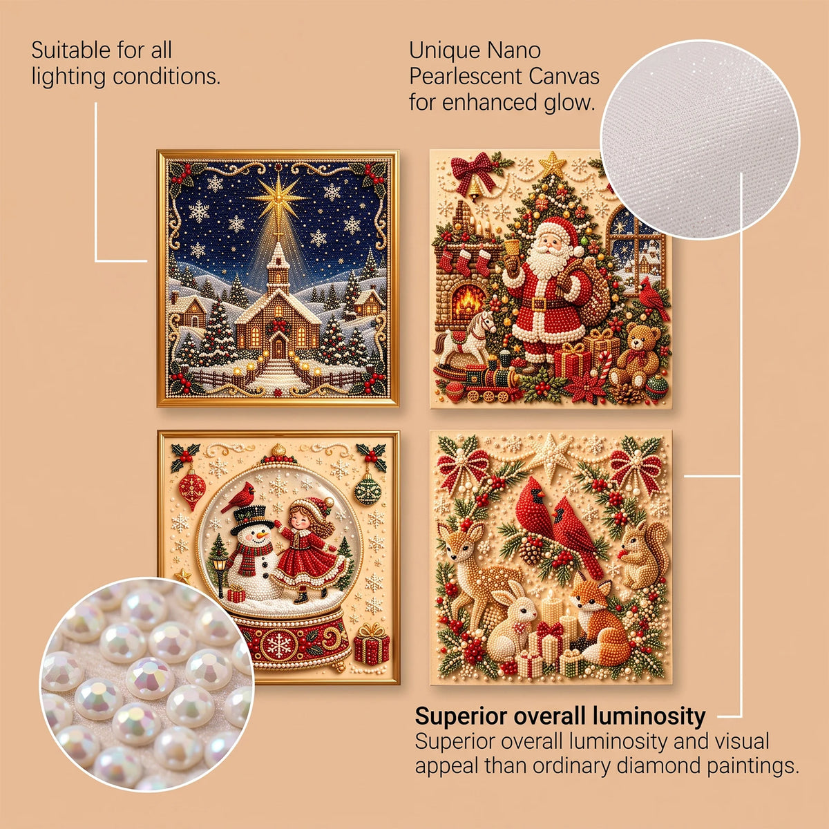 Framed Christmas Pearl Diamond Painting Kit DIY 3D Pearl Art Kits Home Wall Decor Holiday Gift Relaxing Handmade Diamond Art Set