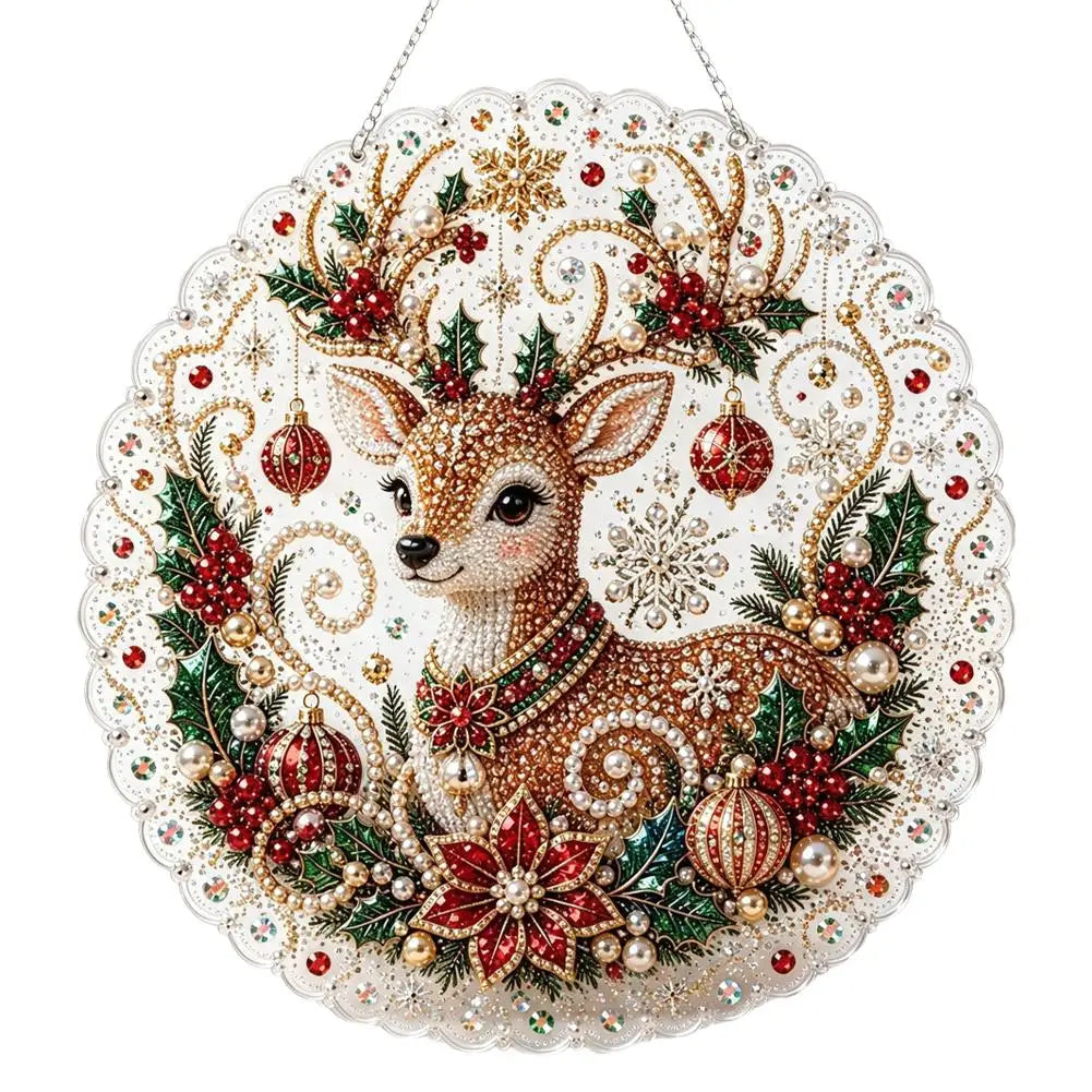 Pearl Diamond Painting Suncatcher Kit Diy Craft Acrylic Round Board With Lace Edge Pearl Beads Craft Christmas Diamond Painting