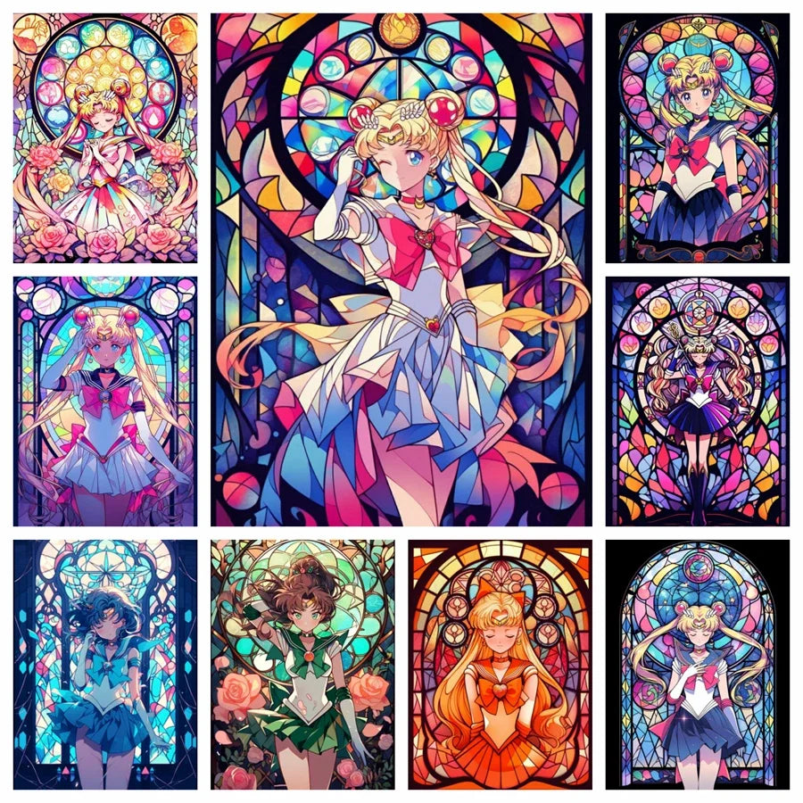 5D DIY Diamond Painting Kit Beauty Girl Warrior Moon Japanese Anime Cross Embroidery Handmade Embroidered Mosaic Art Gift
