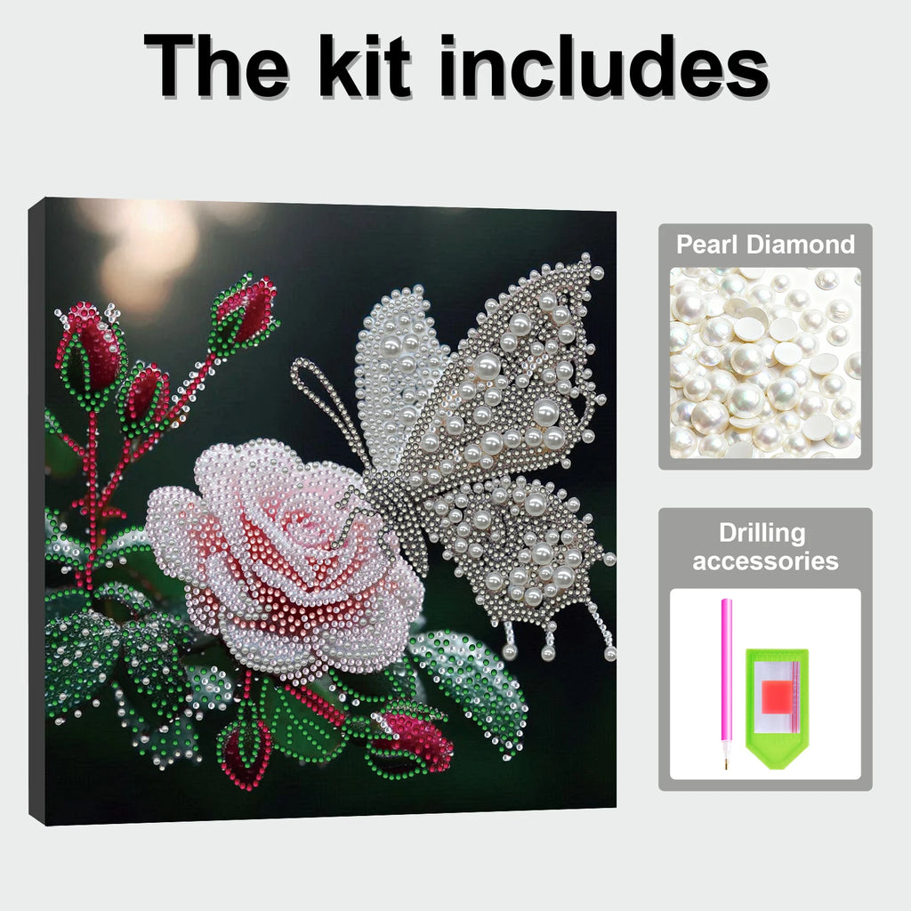 Diamond Dots Pearl Gem Painting with Frame 25x25cm Diamond Art Pearl Painting Kit for Adults & Beginners Home Wall Decor
