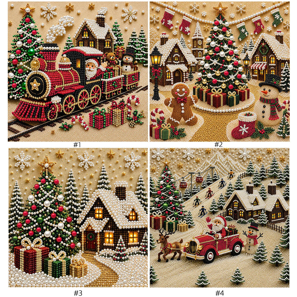 Christmas Pearl Diamond Painting Art Kit With Frame DIY Gemstone Diamond Dots Beads Craft Set Home Wall Art Decor Handmade Gift
