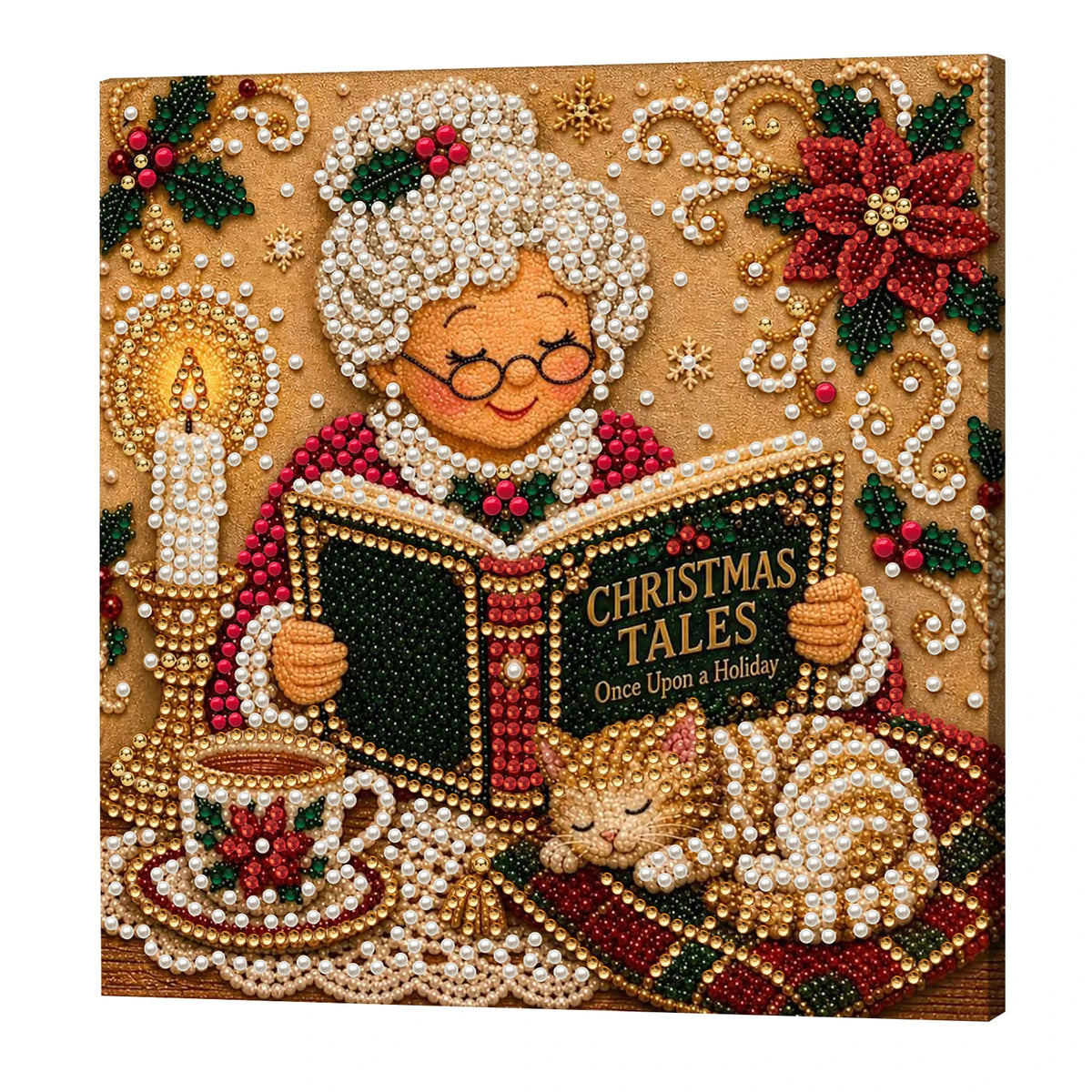 Christmas Pearl DIY Diamond Painting Kit with Wooden Frame 20x20cm Self-Adhesive Canvas Craft Set Home Decor Art Handmade Gift