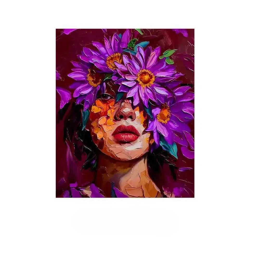 Diamond Painting Kit  Flower Art Girl 5D DIY Full Drill Diamond Art Floral Female Portrait Canvas for Bedroom or Living Decor