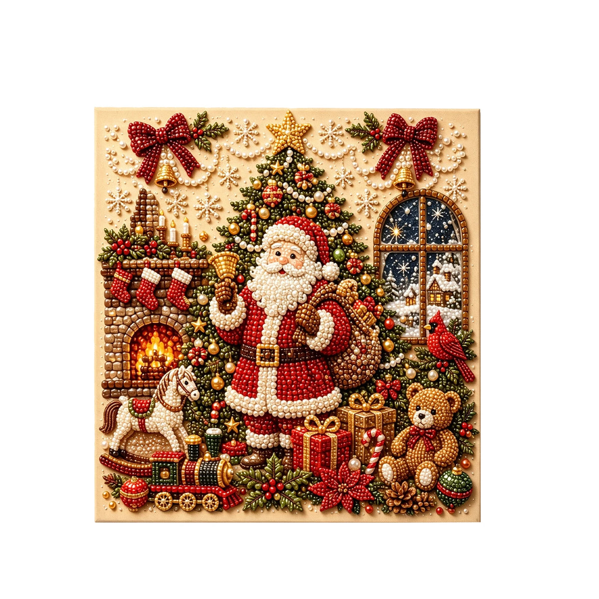 Framed Christmas Pearl Diamond Painting Kit DIY 3D Pearl Art Kits Home Wall Decor Holiday Gift Relaxing Handmade Diamond Art Set