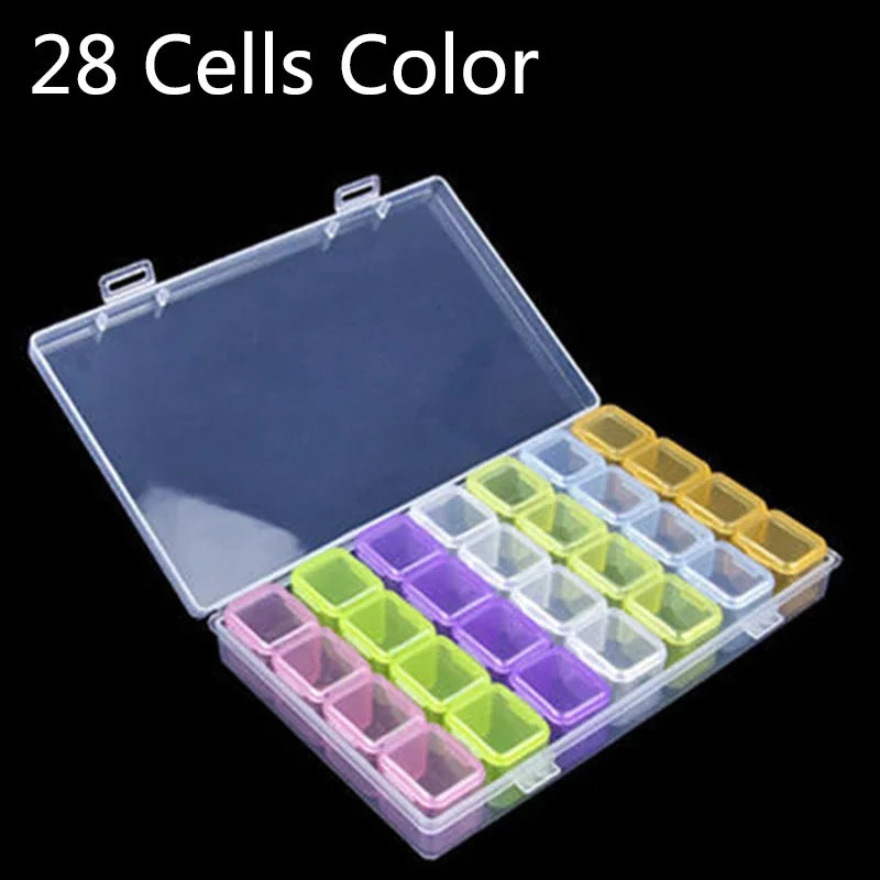 Diamond Painting Tools Sets with 64/56/42/28 Cells Plastic Storage Box Funnel Stickers etc Kit for Diamond Painting Embroidery