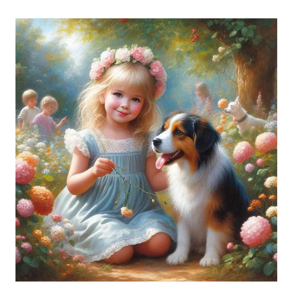 DIY Diamond Painting New 2025 Cute Little Girl and Pet Dog Full Diamond Mosaic Embroidery Art Stitch Home Decoration Craft Kit