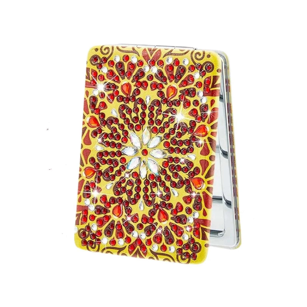 1 Piece DIY Diamond Painting Kit, Small Mirror, Mandala Pattern, PU Leather Material, Portable and Compact, for Makeup Use