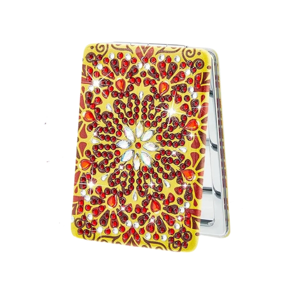 1 Piece DIY Diamond Painting Kit, Small Mirror, Mandala Pattern, PU Leather Material, Portable and Compact, for Makeup Use