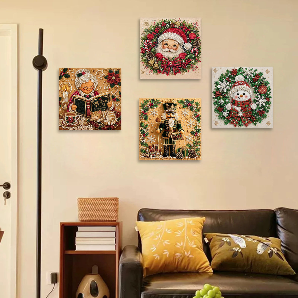 Christmas Pearl DIY Diamond Painting Kit with Wooden Frame 20x20cm Self-Adhesive Canvas Craft Set Home Decor Art Handmade Gift