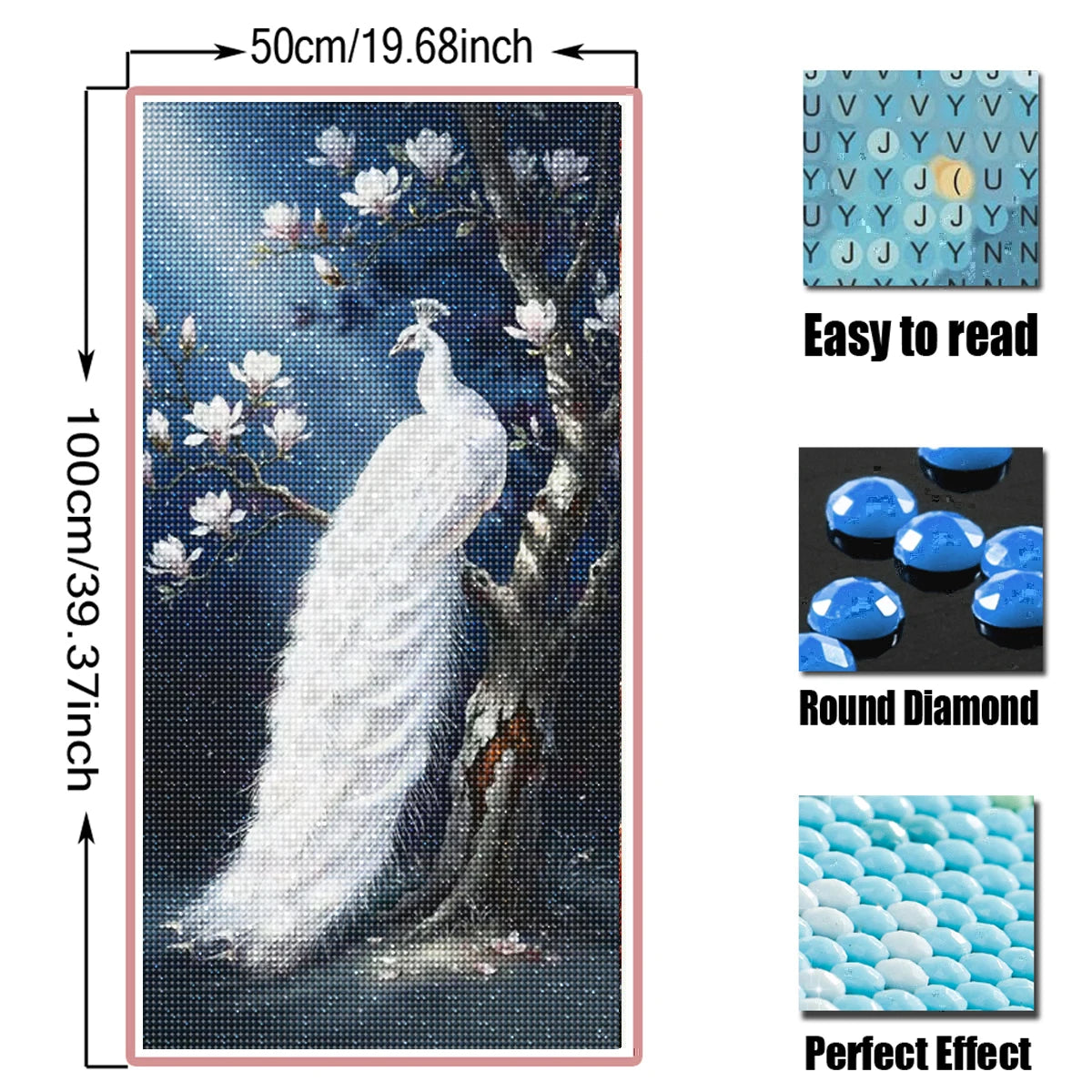 5D Diamond Painting Kit for Adults, White Peacock with Magnolia Full Drill Diamond Art, DIY Mosaic Cross Stitch, Home Decor Gift
